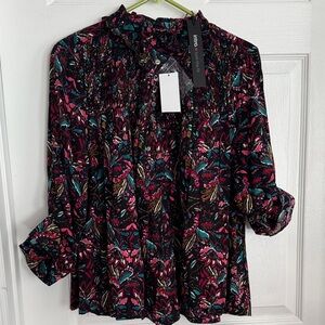 INC International Concepts Black and Pink Floral Blouse